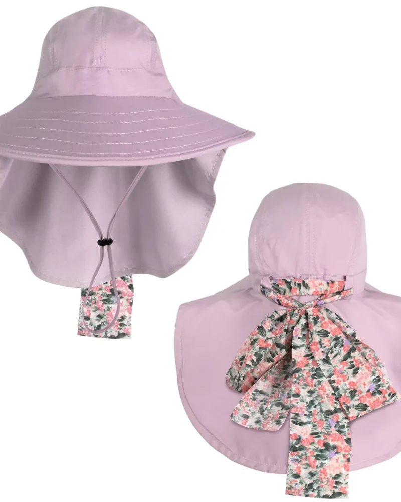 Women's Wide Brim Sun Hat with Floral Scarf, Foldable UV 50+ Protection Sun Cap for Outdoor Garden Beach Hiking Travel, Summer Essentials