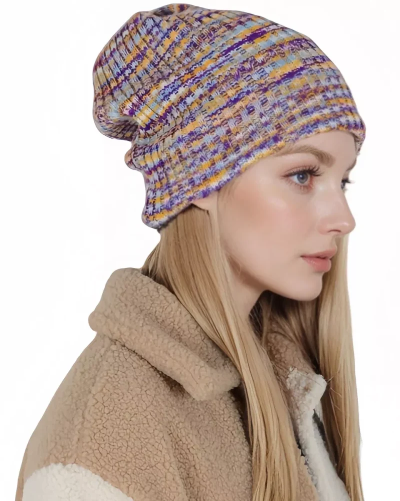 Winter Slouchy Beanie Hat Colorful Stretchy Knit Long Baggy Slouch Skull Cap for Women- Purple